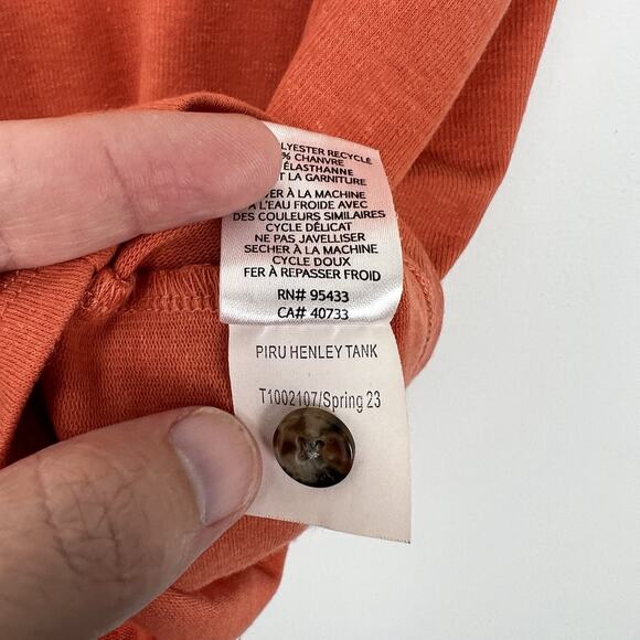 Toad & Co Size Small Piru Henley Tank Hemp blend Orange Granola Girl Earthy - Picture 6 of 8